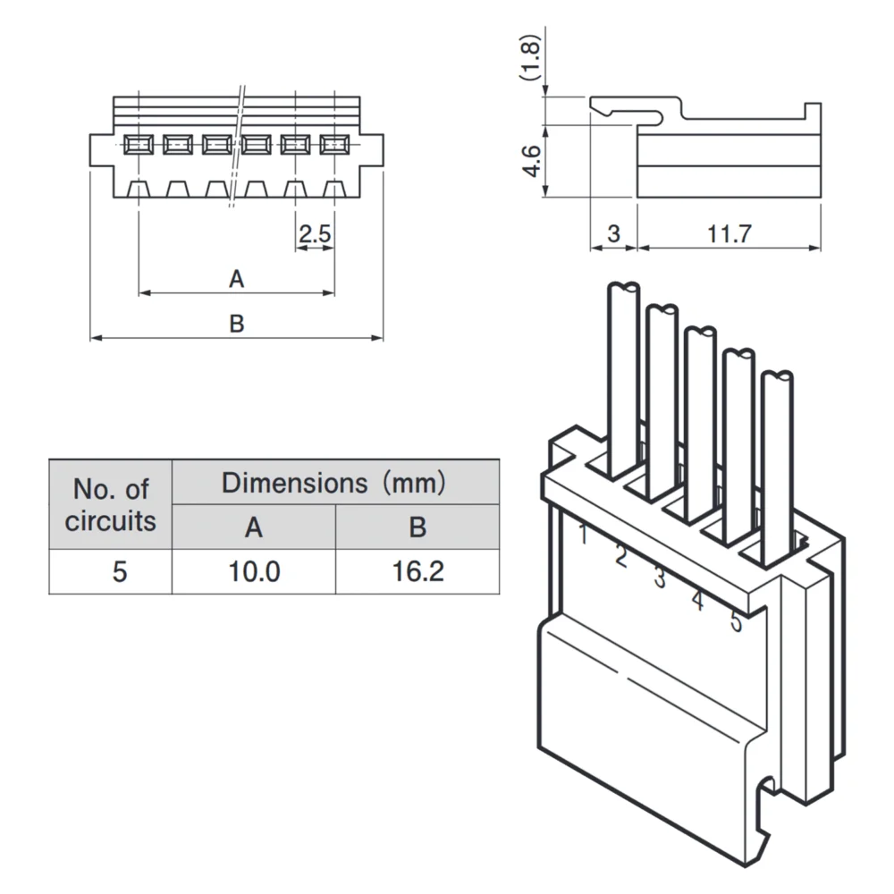 Connecteur Joystick Sanwa 5p Dimensions