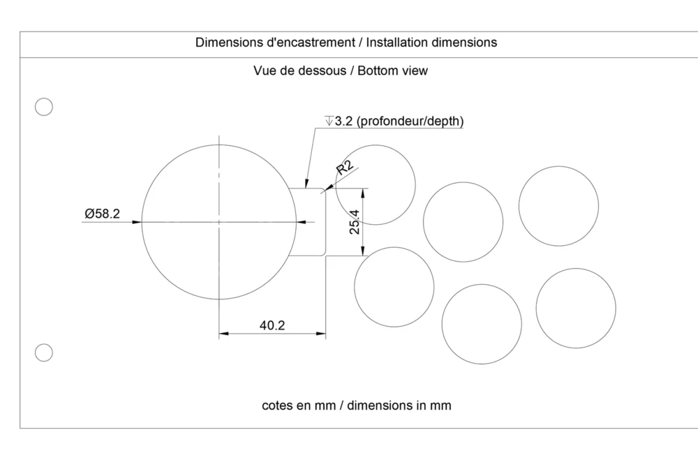 Arcarde Led Joystick Dimensions Encastrement