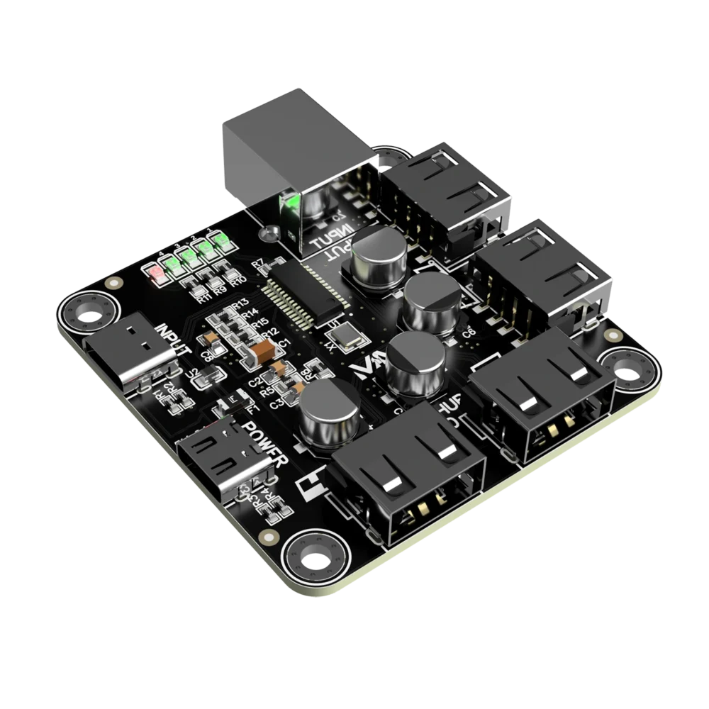 Hub USB 4 ports USB-A 2.0 alimenté USB-C USB-B